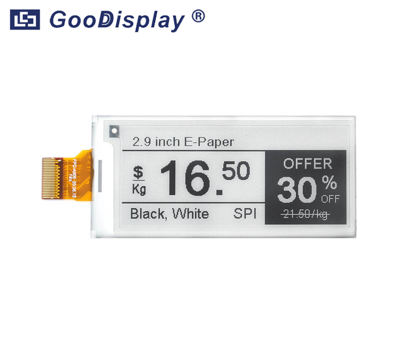 GooDisplay E-Paper Screen Eink Display Electronic Paper Display Panel 2.9 Inch Black and Write 296x128 Resolution 